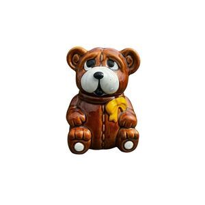 Vintage honey pot brown ceramic Taiwan Teddy bear and dipper jar